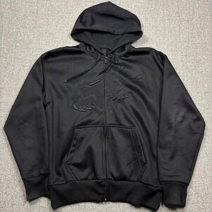 Fox Racing Mens XL Black Full Zip Hoodie Tonal Embroidered Logo Sweatshirt 02049